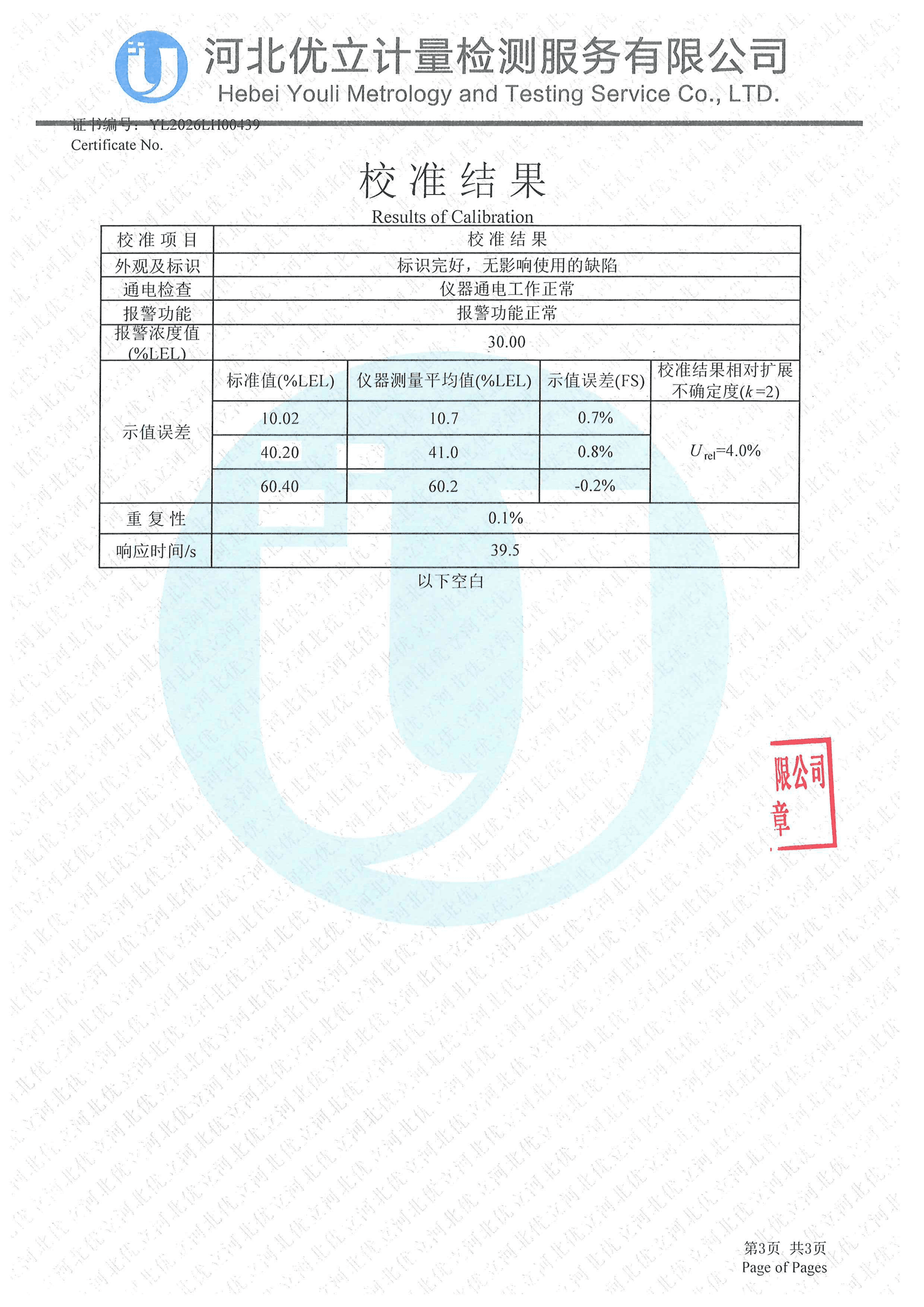 计量校准证书 YL2026LH00439（GTYQ-Y50 气体检测仪）